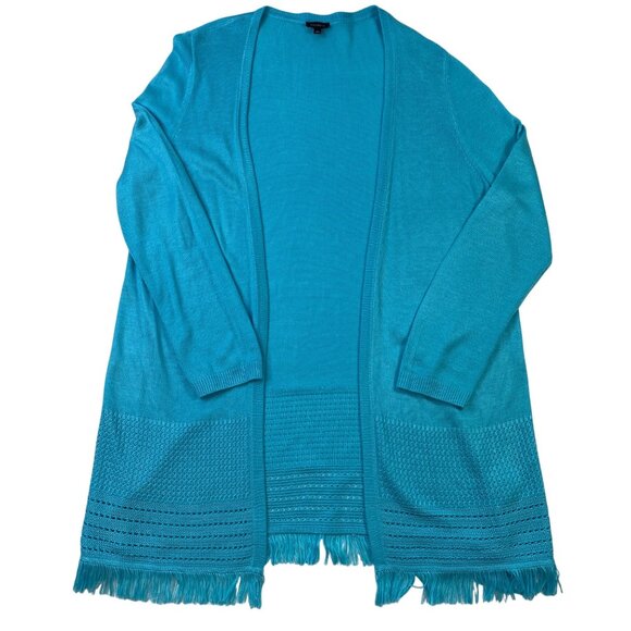 Talbots Turquoise Fringe Trim Open Cardigan Sweater Size XL - Picture 1 of 5